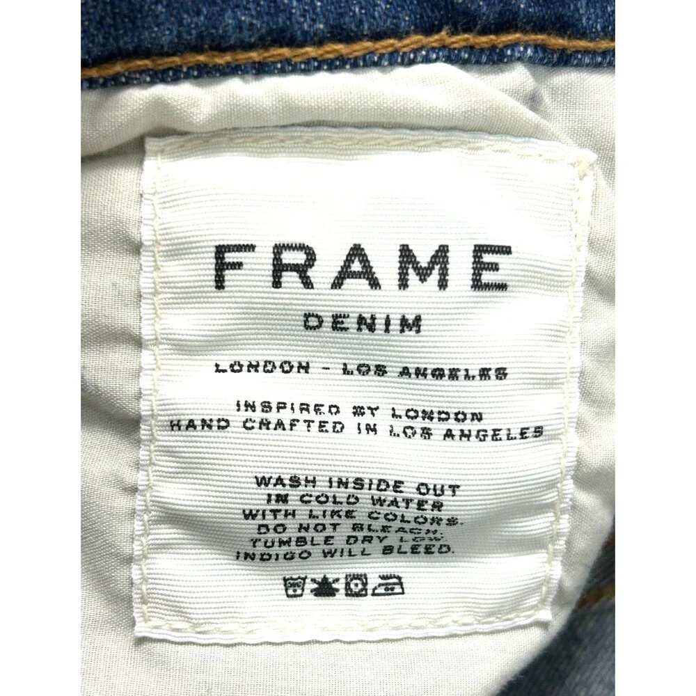 Frame Le High Straight Jeans Womens Sz 27 Blue Distressed Ankle Zip High Rise N3